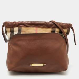 Burberry Brown/Beige House Check Canvas and Leather Little Crush Crossbody Bag