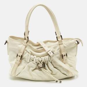 Burberry White Leather Drawstring Tote