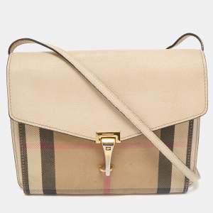 Burberry Cream/Brown House Check Canvas and Leather Macken Flap Crossbody Bag