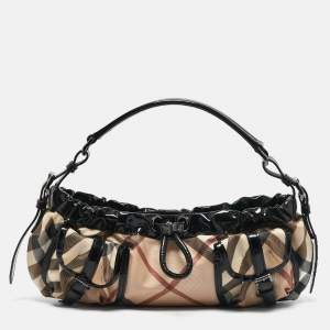 Burberry Beige/Black Nova Check PVC and Patent Leather Front Pocket Bag
