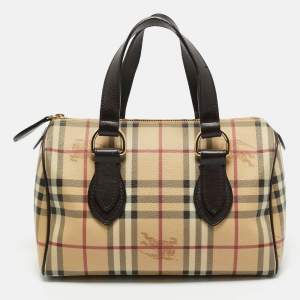 Burberry Beige/Brown Haymarket Check PVC and Leather Chester Boston Bag