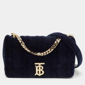 Burberry Navy Blue Quilted Velvet Small Lola Chain Shoulder Bag