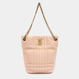 Burberry Pink Leather Lola Bucket Shoulder Bag Small