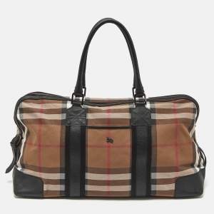 Burberry Brown/Black House Check Canvas and Leather Duffel Bag