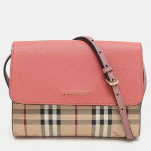 Burberry Pink/Beige Haymarket PVC and Leather Loxley Crossbody Bag