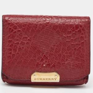  Burberry Dark Red Textured Leather Business Card Holder