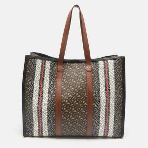 Burberry Multicolor Monogram Stripe E-Canvas Portrait Tote
