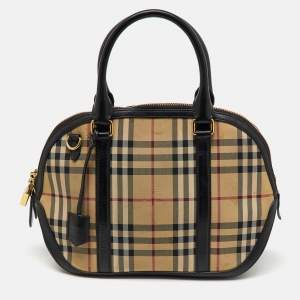 Burberry Beige/Black Haymarket Check Canvas and Leather Orchard Bowler Bag
