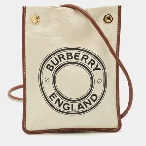Burberry Brown/Off White Canvas and Leather Mini Logo Flat Crossbody Bag