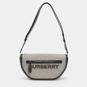 Burberry Black/White Logo Canvas and Leather Small Olympia Shoulder Bag