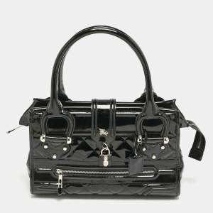 Burberry Black Quilted Patent Leather Manor Bag