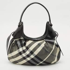 Burberry Black Smoked Check Nylon Brooklyn Hobo