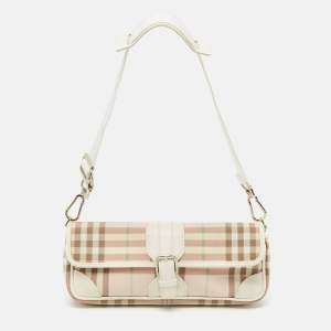 Burberry Pink/White House Check PVC and Leather Buckle Flap Shoulder Bag