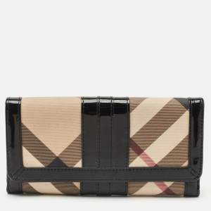 Burberry Beige/Black Supernova Check Coated Canvas and Patent Leather Continental Wallet 