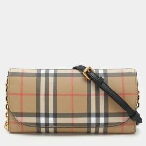 Burberry Beige Vintage Check Coated Canvas Henley Wallet On Chain