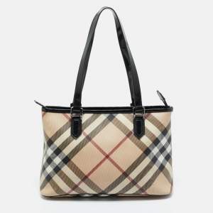 Burberry Black/Beige Super Nova Check PVC and Patent Leather Regent Tote
