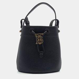 Burberry Black Leather Mini TB Bucket Bag