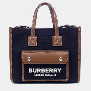 Burberry Black/Brown Canvas Freya Tote Mini Bag