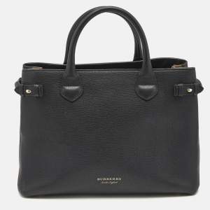 Burberry Black Leather and House Check Canvas Medium Banner Tote