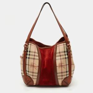 Burberry Brown/Beige Haymarket PVC, Leather and Suede Canterbury Tote