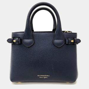 Burberry Navy Blue Leather Banner Bag Small
