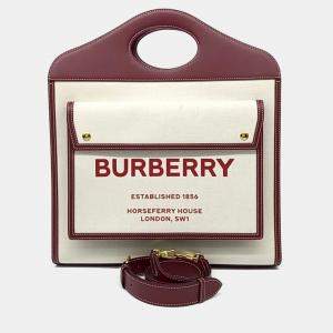 Burberry Cream Burgundy Fabric and Leather Pocket Bag Medium