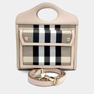 Pre Owned Burberry Beige Fabric and Leather Pocket Bag Mini