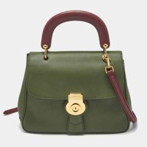 مملوكة مسبقًا Burberry Green/Burgundy Leather Medium DK88 Top Handle Bag