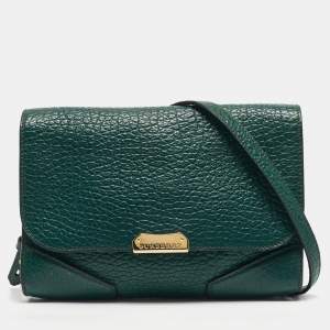 Pre Owned Burberry Green Grain Leather Heritage Crossbody Bag