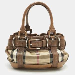 مملوكة مسبقًا Burberry Brown House Check Fabric and Leather Small Beaton Tote