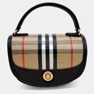 Pre Owned Burberry Brown Fabric and Leather Mini Highland Crossbody Bag