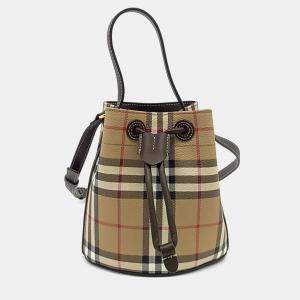 Burberry Beige Leather Check Bucket Bag