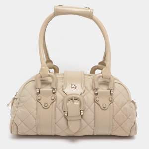 Burberry Beige Quilted Nylon and Patent Leather Manor Satchel