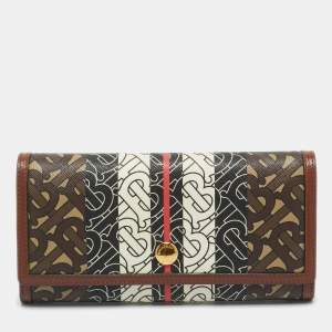 Pre Owned Burberry Brown TB Monogram Coated Canvas and Leather Continetal Wallet