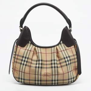 Burberry Brown/Beige Haymarket Coated Canvas Small Brooklyn Hobo