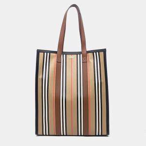 Burberry Beige Canvas Icon Stripe Tote Bag