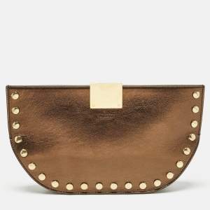 Pre Owned Burberry Bronze Leather Studded Olympia Clutch