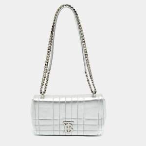 Pre Owned Burberry Silver Quilted Leather Small Lola Shoulder Bag