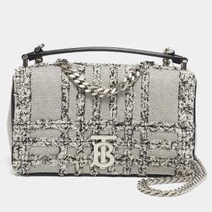 Pre Owned Burberry White/Black Needle Punch Check Canvas Small Lola Shoulder Bag