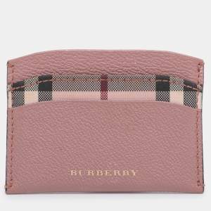 Pre Owned Burberry Old Rose Canvas and Leather Card Holder