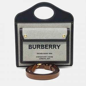 Pre Owned Burberry Black Grey Canvas and Leather Burberry Black Grey Pocket Bag Mini