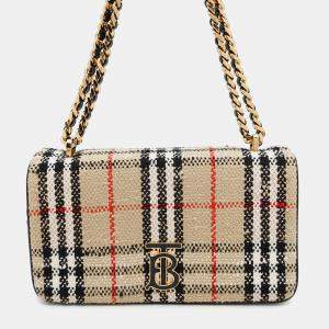 Pre Owned Burberry Lola Vintage Check Beige Canvas Small Shoulder Bag