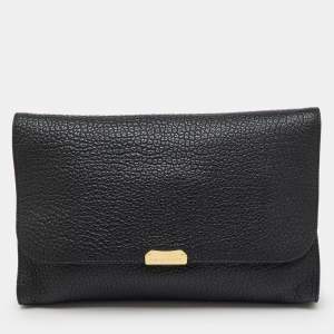Pre Owned Burberry Black Leather Mildenhall Oversized Flap Clutch