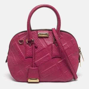 Pre Owned Burberry Fuchsia Pebbled Leather Small Orchard Bowler Bag