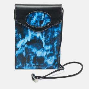 Pre Owned Burberry Blue/Black Water Camo Print Leather Pocket Phone Pouch Crossbody Bag