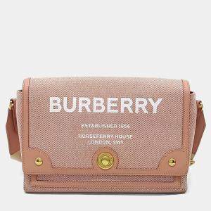 Pre Owned Burberry Pink Fabric Horseferry Knot Crossbody Bag