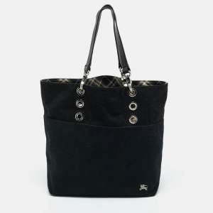 Pre Owned Burberry Black Canvas and Leather Eyelet Tote