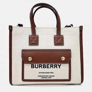 Pre Owned Burberry Beige Brown Canvas and Leather Freya tote and crossbody bag