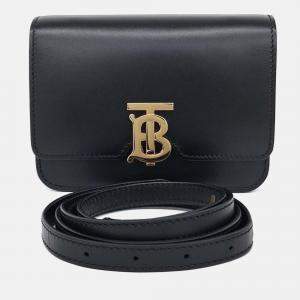 Pre Owned Burberry Black Leather TB Crossbody Bag