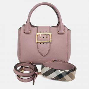 Pre Owned Burberry Pink Leather Grainy Buckle Bag Small